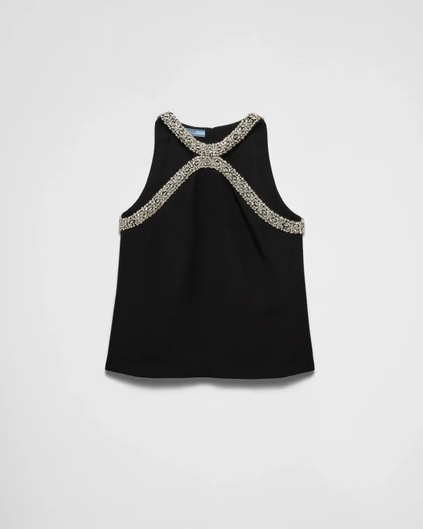 Shirts And Tops*Prada Embroidered cady top Black