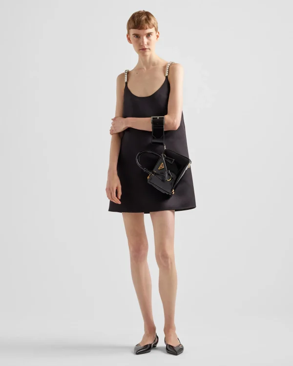 Dresses*Prada Embroidered double satin mini-dress Black