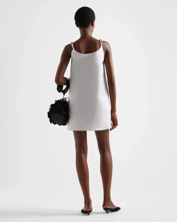 Dresses*Prada Embroidered double satin mini-dress White