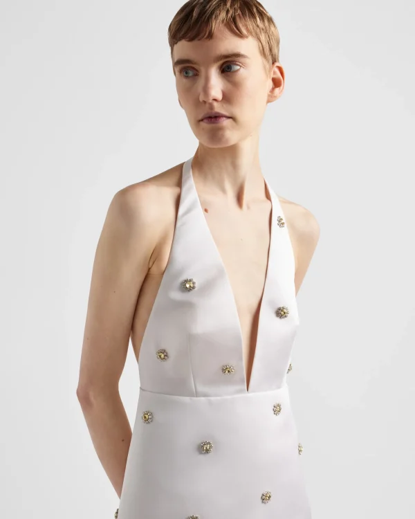 Dresses*Prada Embroidered double satin mini-dress White