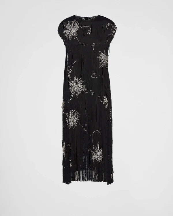 Dresses*Prada Embroidered dress with fringe Black