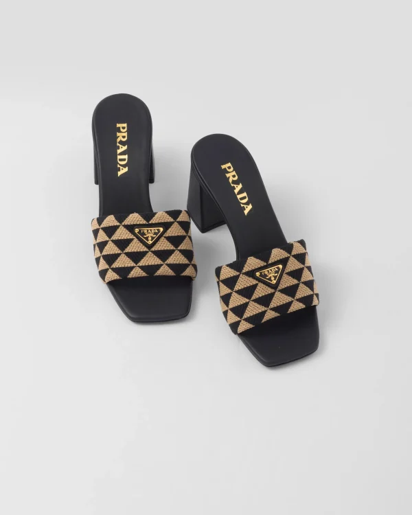 Slippers And Mules*Prada Embroidered fabric sandals Black/beige