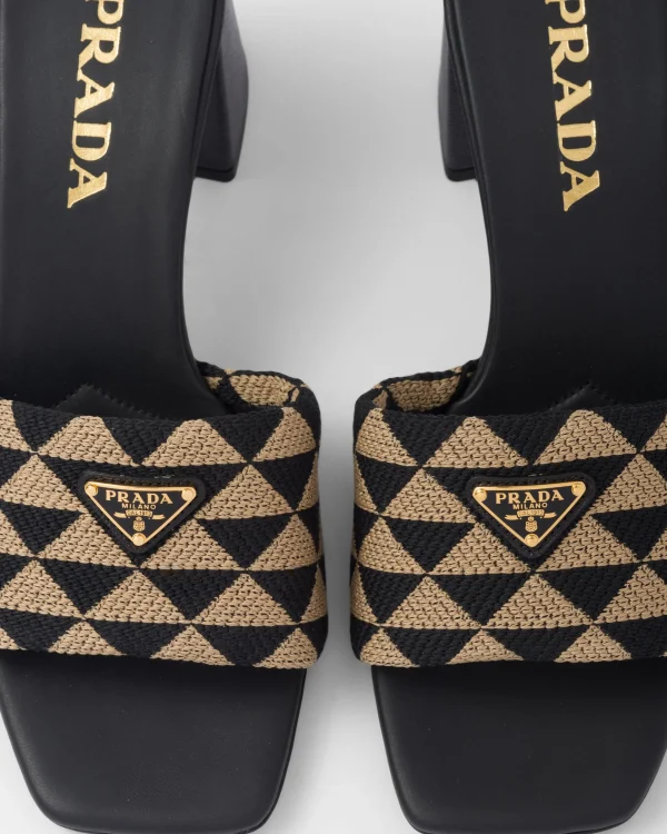 Slippers And Mules*Prada Embroidered fabric sandals Black/beige