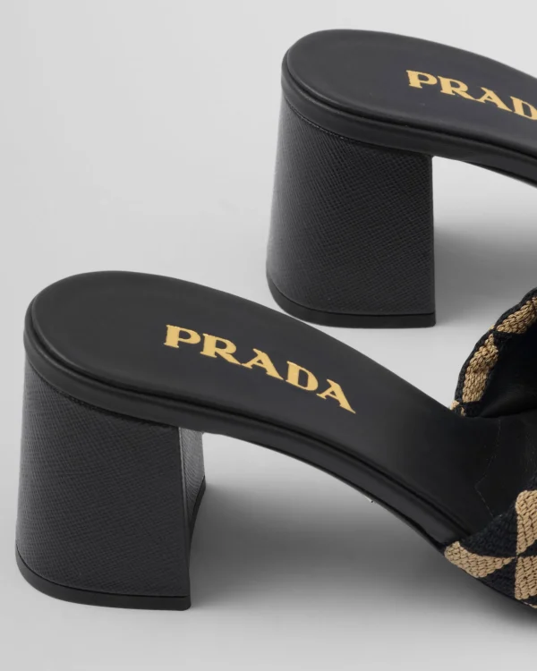 Slippers And Mules*Prada Embroidered fabric sandals Black/beige