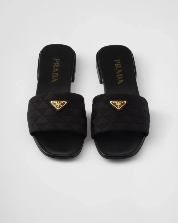 Slippers And Mules*Prada Embroidered fabric slides Black