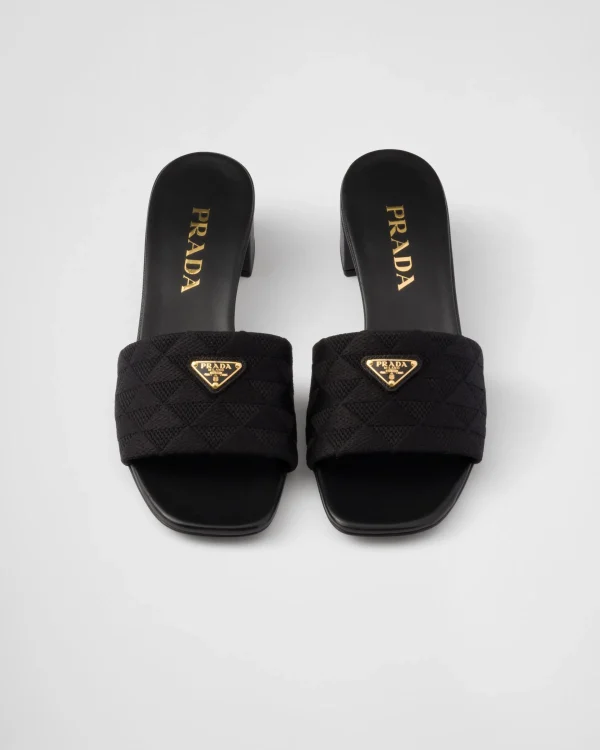 Slippers And Mules*Prada Embroidered fabric slides Black