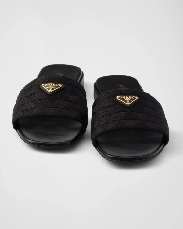 Slippers And Mules*Prada Embroidered fabric slides Black