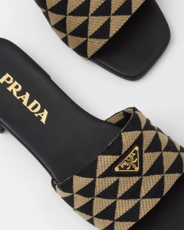 Slippers And Mules*Prada Embroidered fabric slides Black/beige