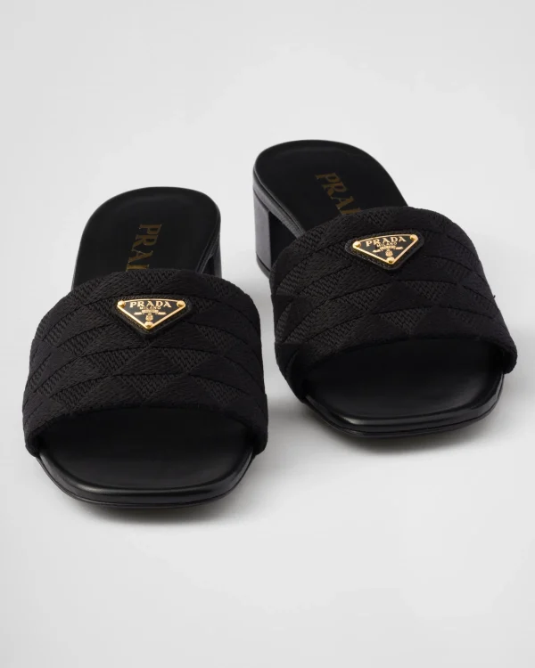 Slippers And Mules*Prada Embroidered fabric slides Black