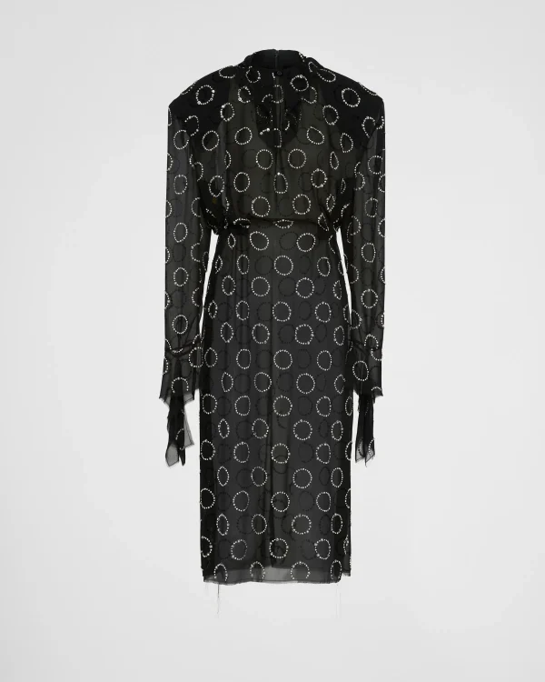 Dresses*Prada Embroidered georgette dress Black