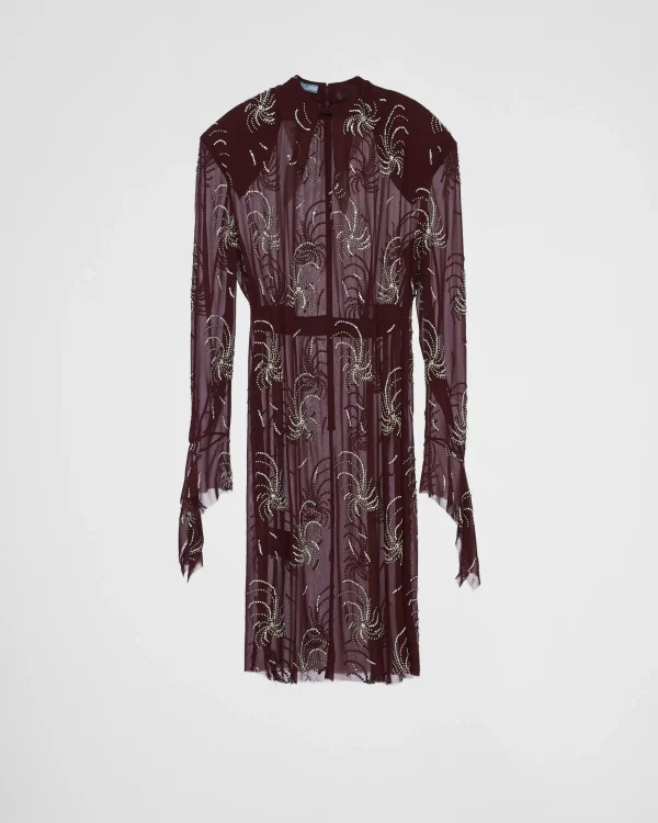 Dresses*Prada Embroidered georgette dress Burgundy