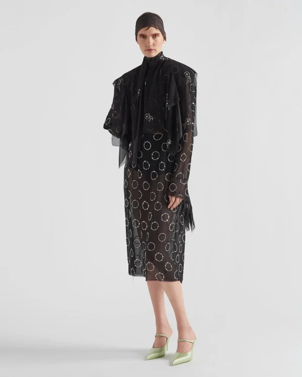 Dresses*Prada Embroidered georgette dress Black