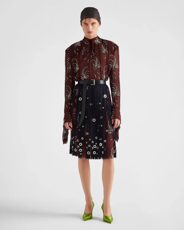 Dresses*Prada Embroidered georgette dress Burgundy