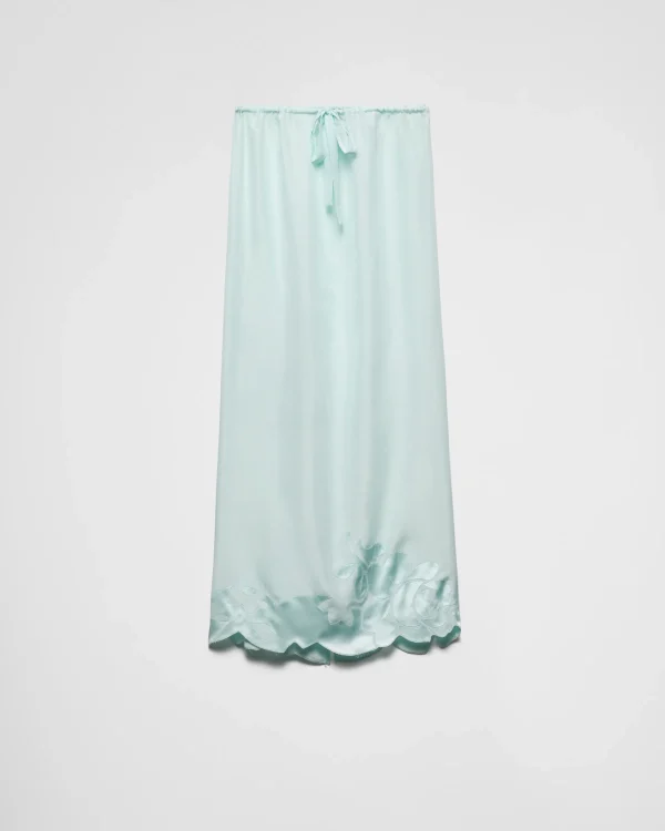 Skirts*Prada Embroidered habutai silk midi-skirt Chlorophyllgreen