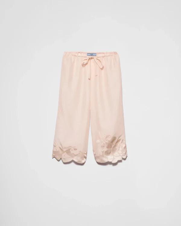 Trousers And Shorts*Prada Embroidered habutai silk Bermudas Petalpink