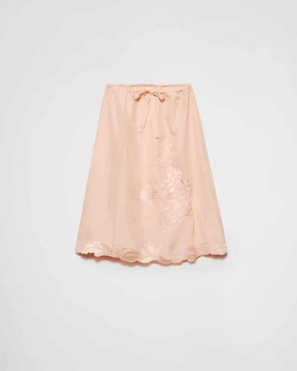 Skirts*Prada Embroidered habutai silk skirt Apricot