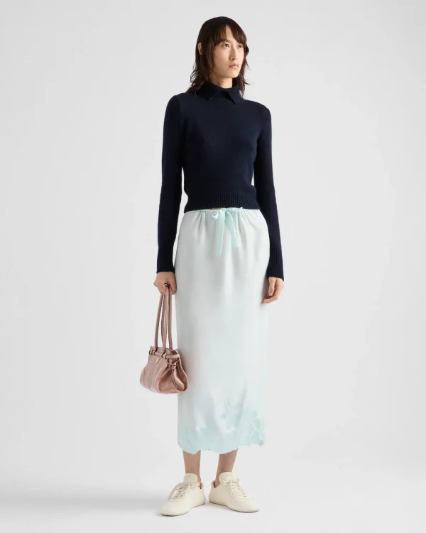 Skirts*Prada Embroidered habutai silk midi-skirt Chlorophyllgreen