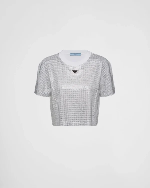 T-shirts And Sweatshirts*Prada Embroidered jersey T-shirt White