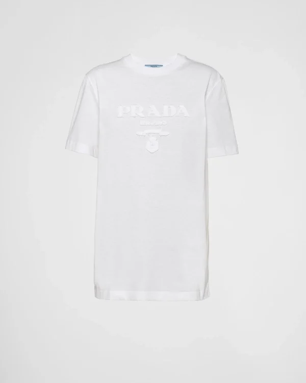 T-shirts And Sweatshirts*Prada Embroidered jersey T-shirt White