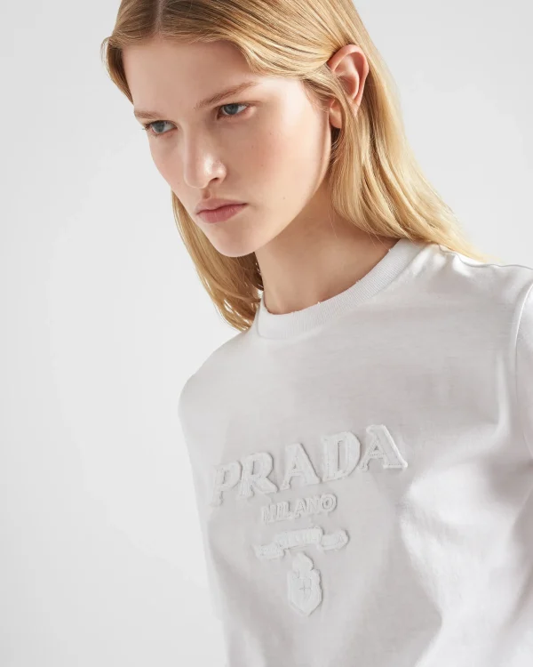 T-shirts And Sweatshirts*Prada Embroidered jersey T-shirt White