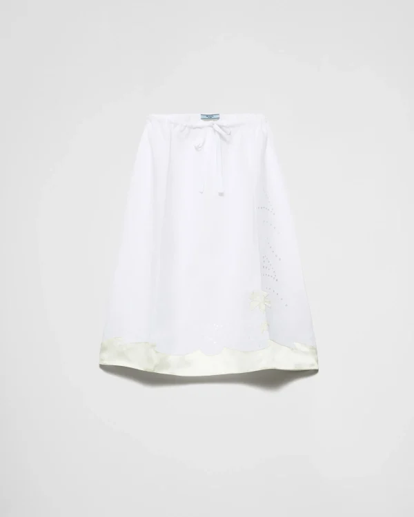 Skirts*Prada Embroidered linen skirt White/aqua