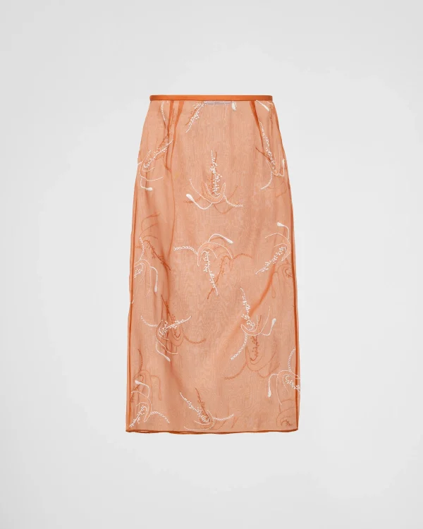 Skirts*Prada Embroidered organza midi-skirt Rust