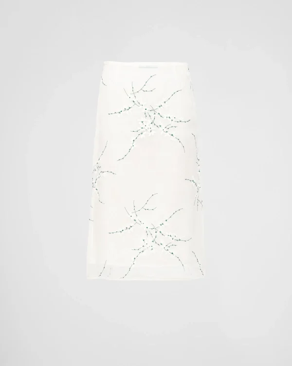 Skirts*Prada Embroidered organza midi-skirt White