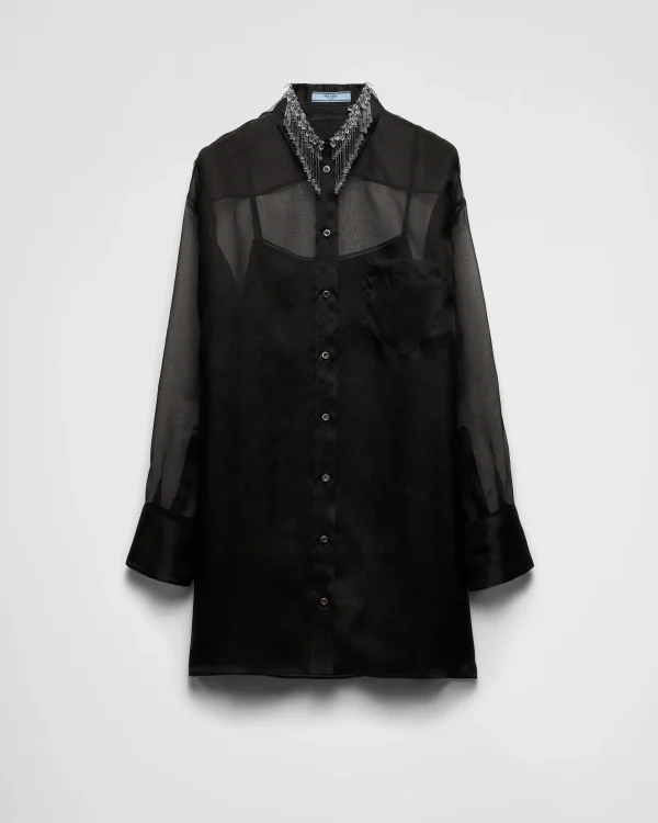 Dresses*Prada Embroidered organza mini-dress Black