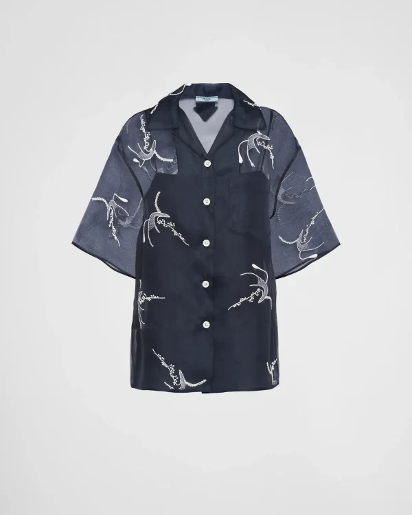 Shirts And Tops*Prada Embroidered organza shirt Inkblue