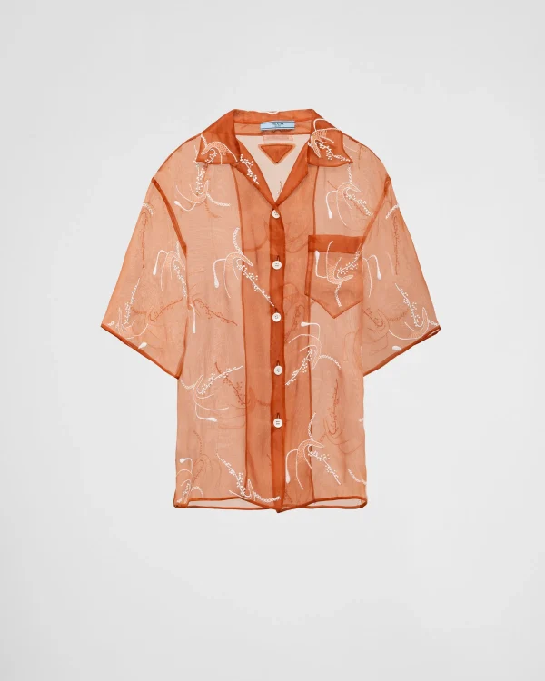 Shirts And Tops*Prada Embroidered organza shirt Rust