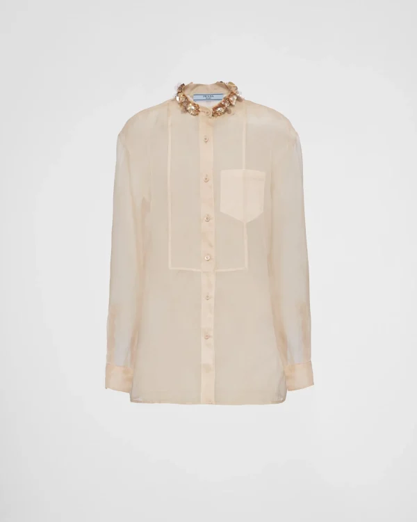 Shirts And Tops*Prada Embroidered organza shirt Desertbeige