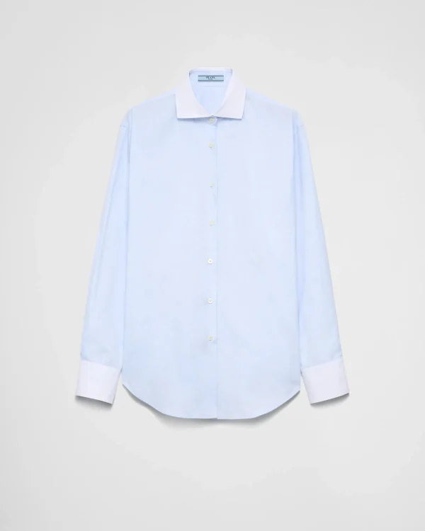 Shirts And Tops*Prada Embroidered Oxford cotton and poplin shirt Skyblue