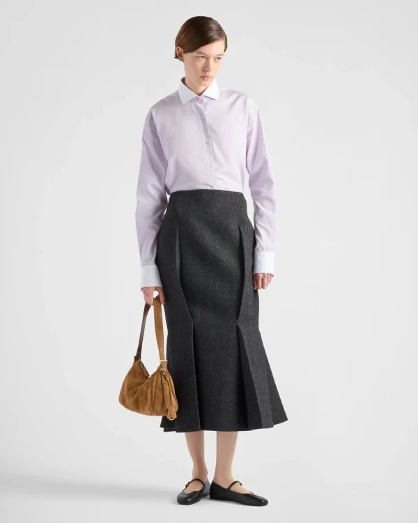 Shirts And Tops*Prada Embroidered Oxford cotton and poplin shirt Lilac