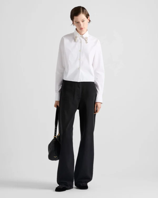 Shirts And Tops*Prada Embroidered poplin shirt White