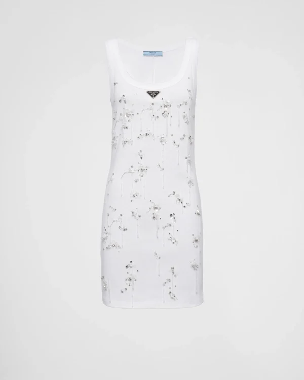 Dresses*Prada Embroidered ribbed jersey dress White