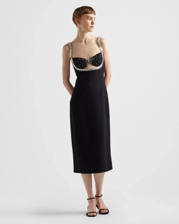 Dresses*Prada Embroidered sablé dress Black