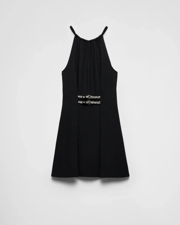 Dresses*Prada Embroidered sablé mini-dress Black