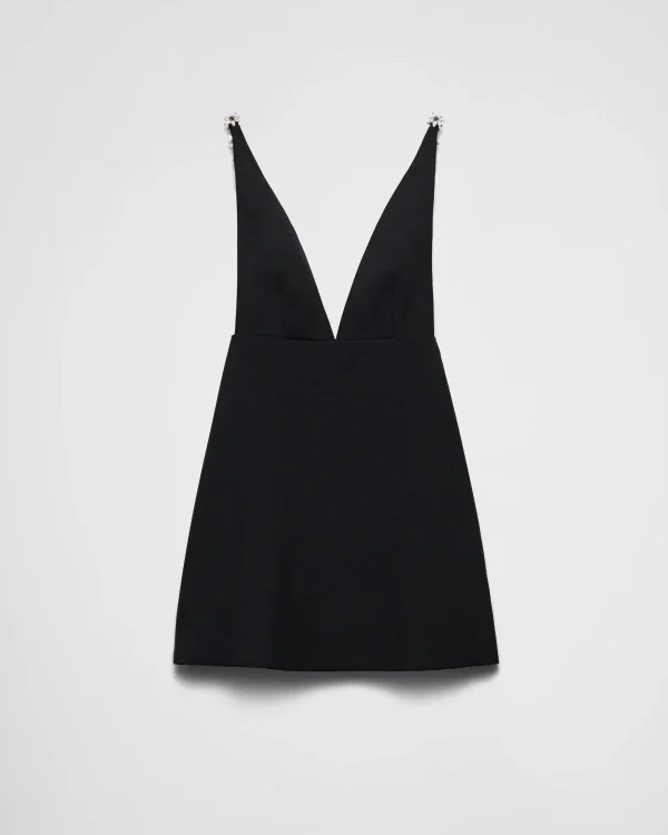 Dresses*Prada Embroidered sablé mini-dress Black