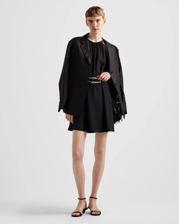 Dresses*Prada Embroidered sablé mini-dress Black