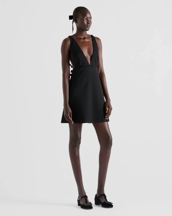 Dresses*Prada Embroidered sablé mini-dress Black