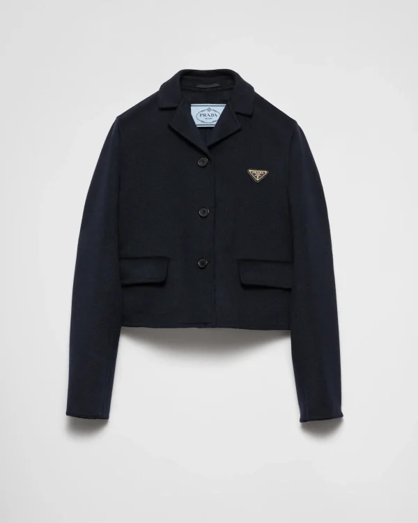 Jackets And Coats*Prada Embroidered single-breasted cashgora jacket Navy