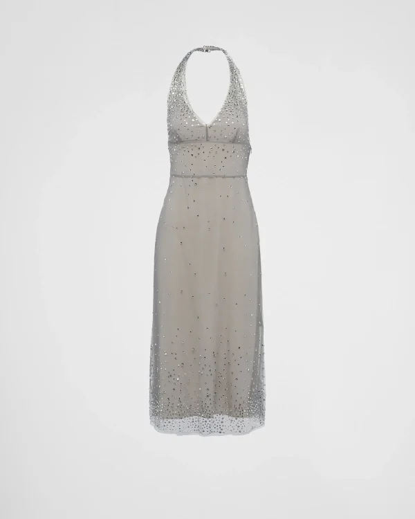 Dresses*Prada Embroidered tulle halter dress Granitegray