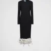 Dresses*Prada Embroidered wool midi-dress Black/white