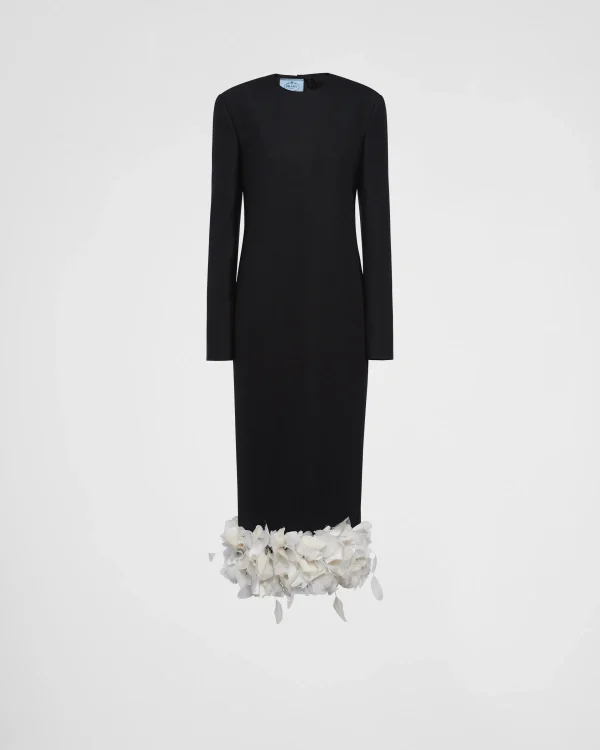 Dresses*Prada Embroidered wool midi-dress Black/white