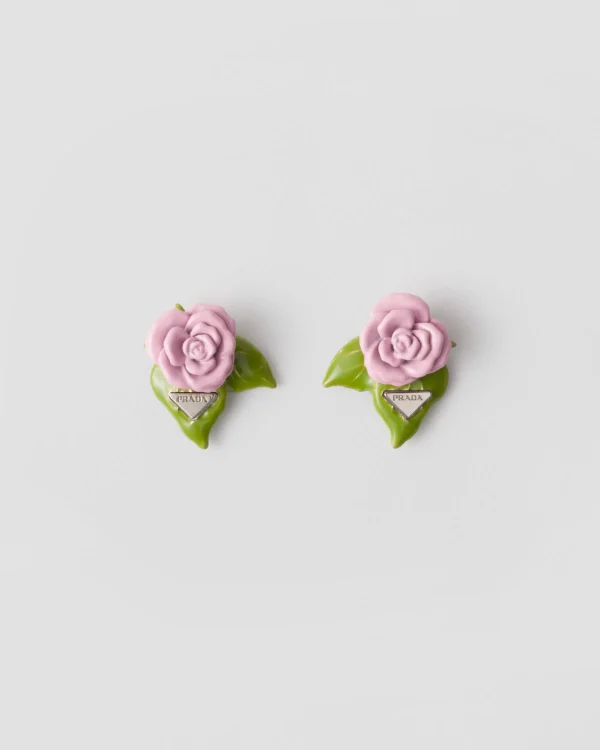 Jewels*Prada Enameled metal earrings Petalpink