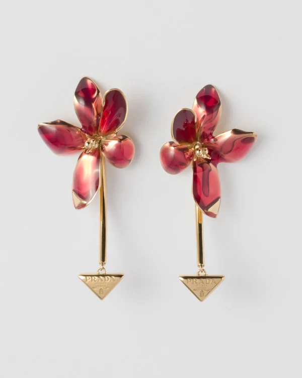 Jewels*Prada Enameled metal earrings Petalpink