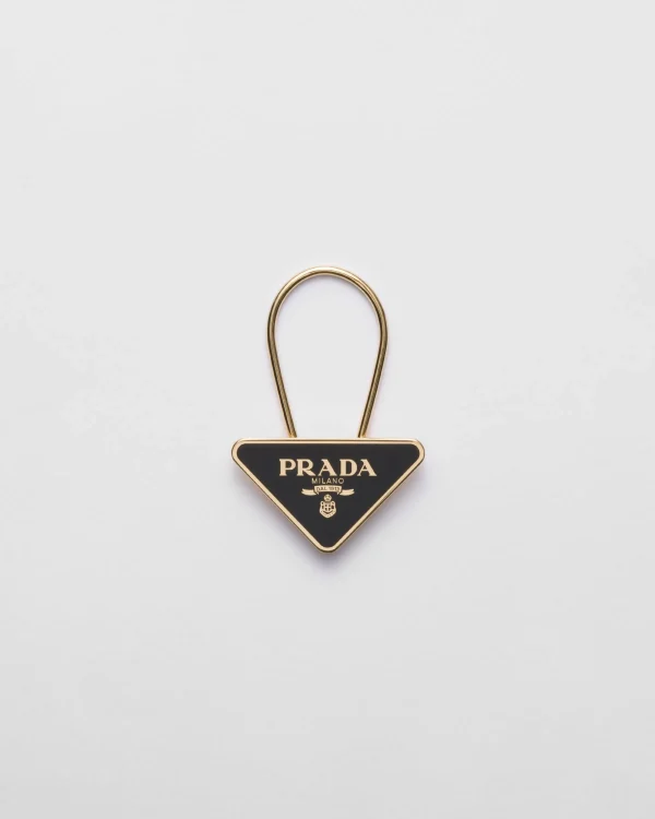 Bag Charms And Keychains*Prada Enameled metal key ring Gold/black