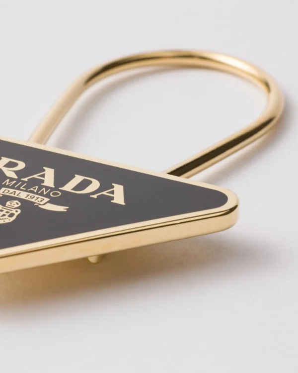 Bag Charms And Keychains*Prada Enameled metal key ring Gold/black