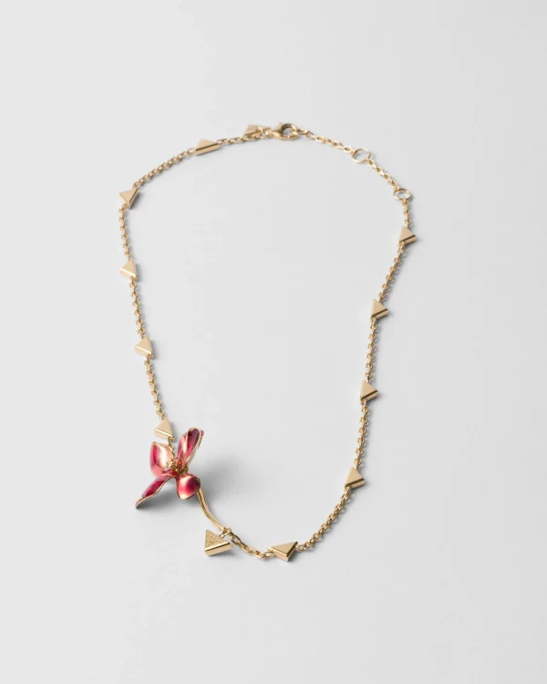 Jewels*Prada Enameled metal necklace Petalpink