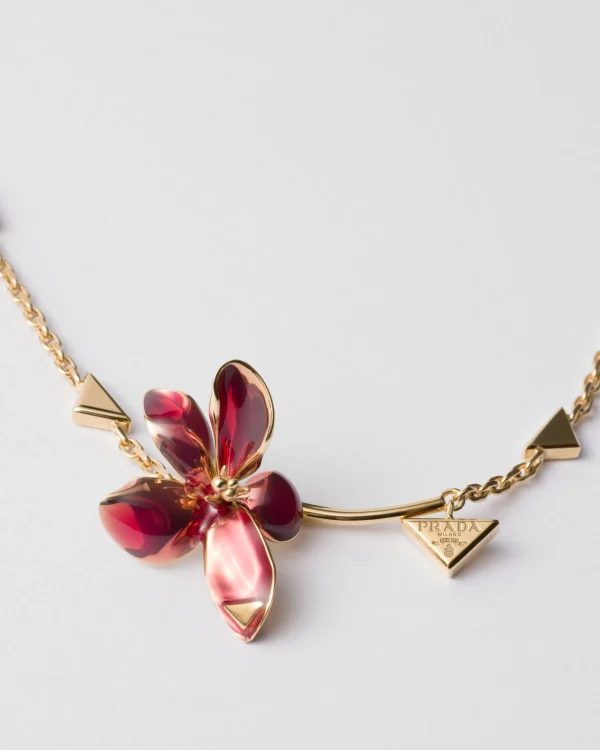 Jewels*Prada Enameled metal necklace Petalpink